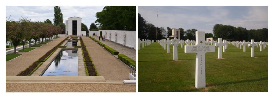 Pictures of Cambridge American Cemetery and Luxembourg American Cemetery. Credits: American Battle Monuments Commission/Robert Uth.