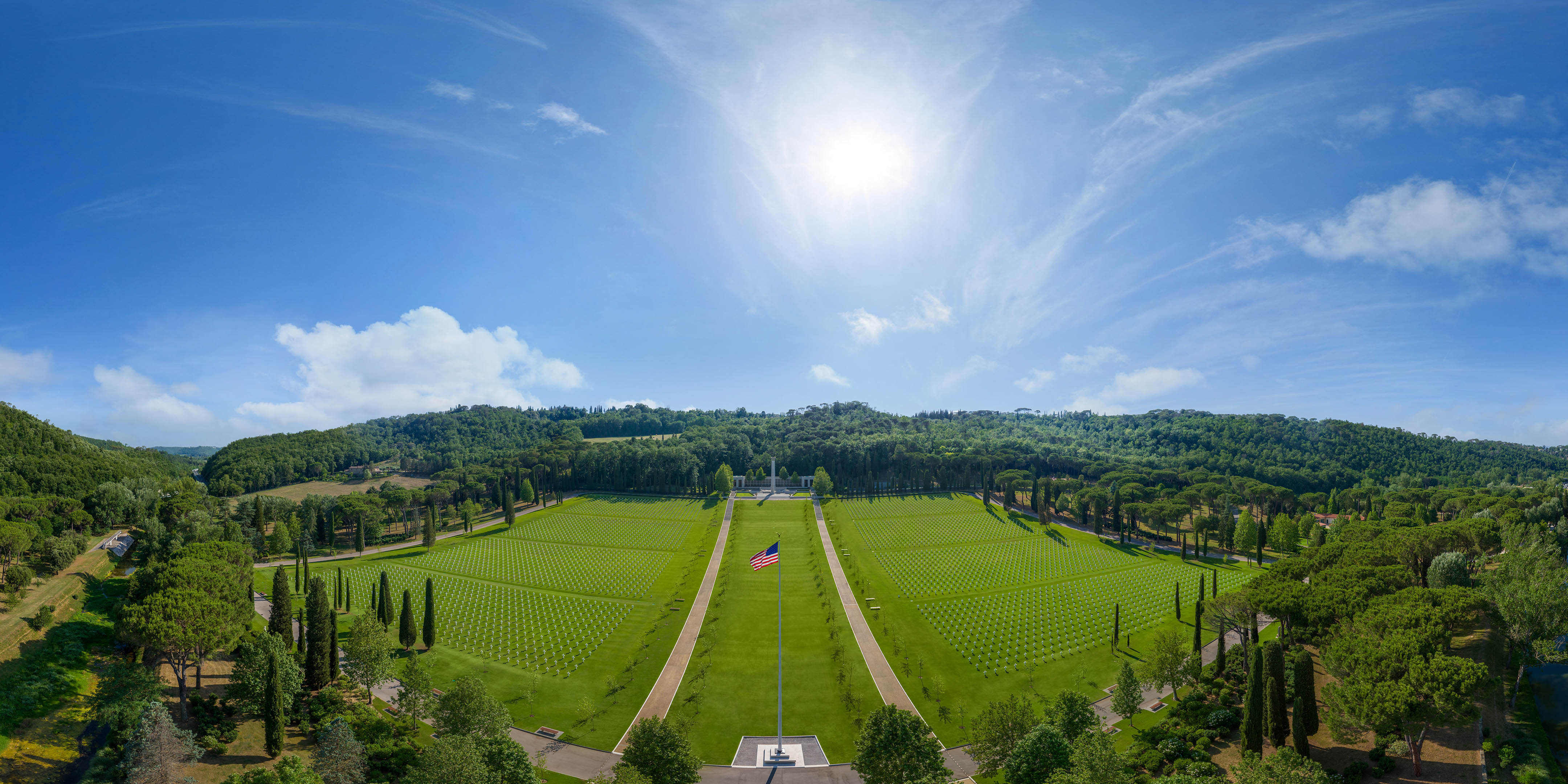 Panoramic view of Florence American Cemetery from virtual tour