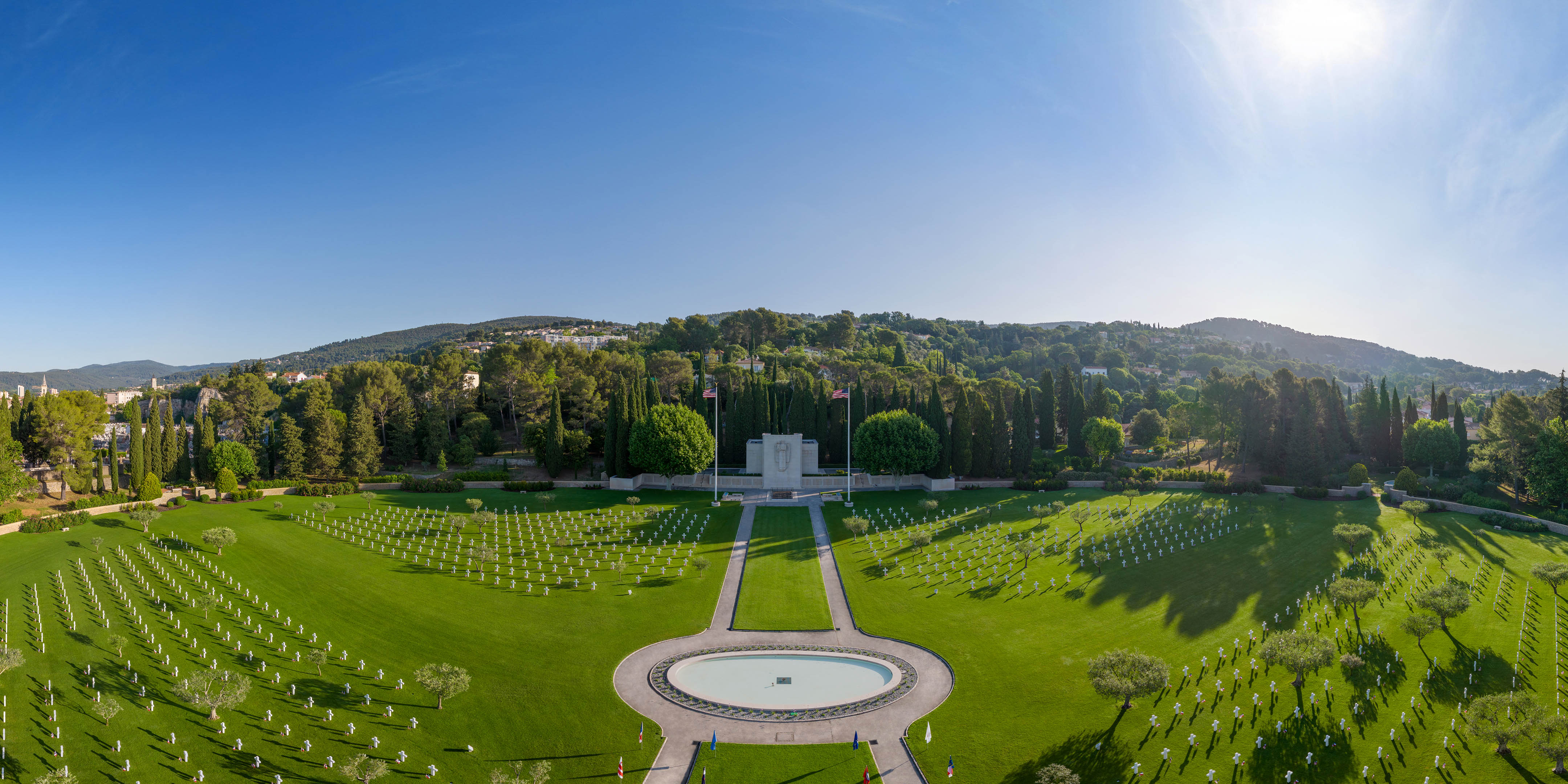 Panoramic view of Rhone American Cemetery from virtual tour