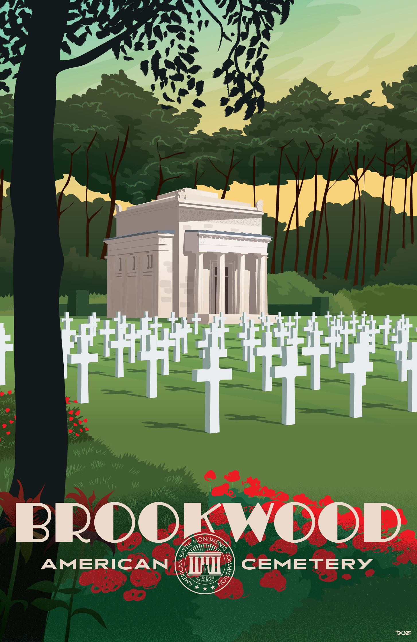 Vintage poster of Brookwood American Cemetery created to mark ABMC Centennial