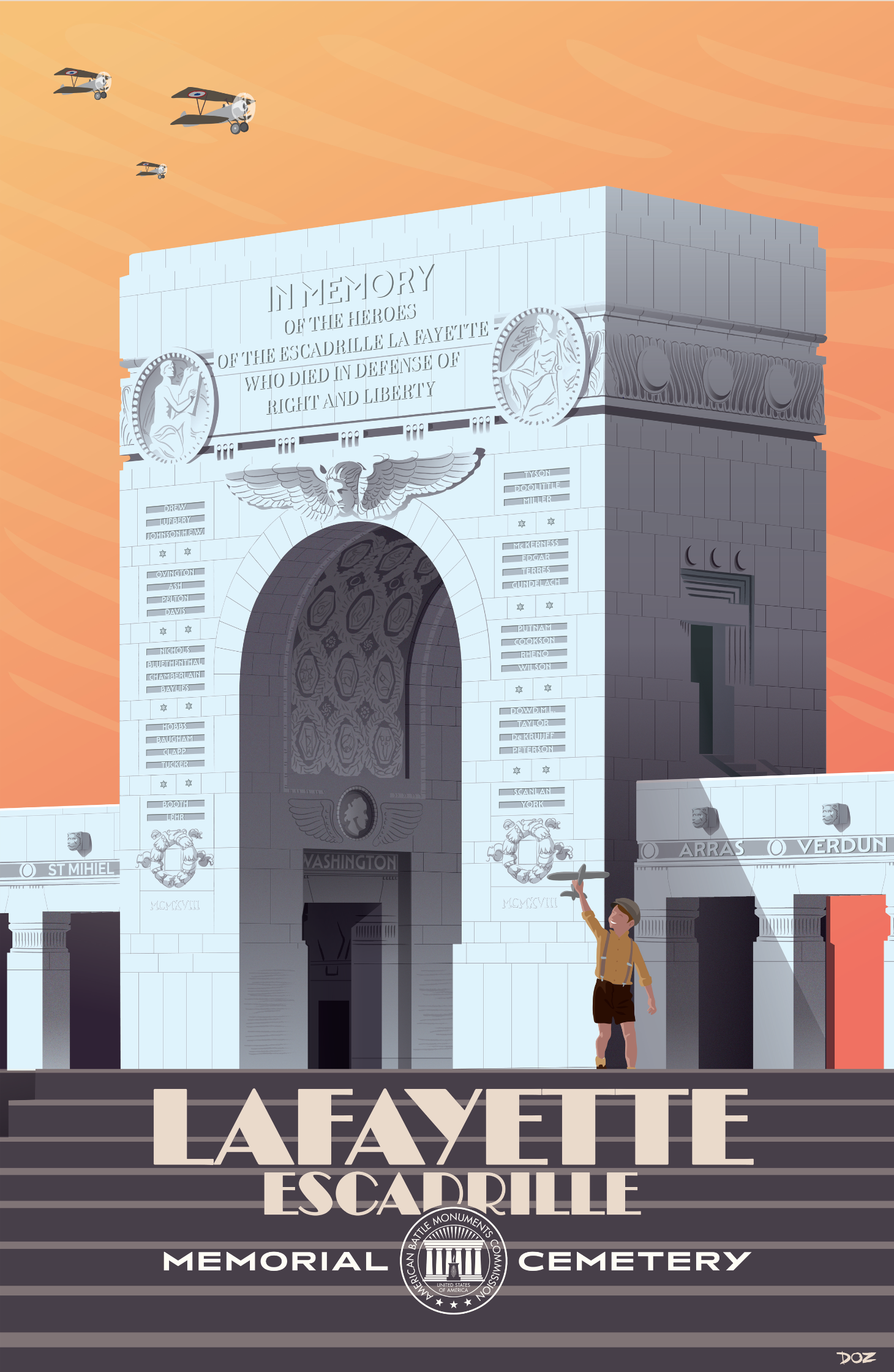 Vintage poster of Lafayette Escadrille Memorial Cemetery 