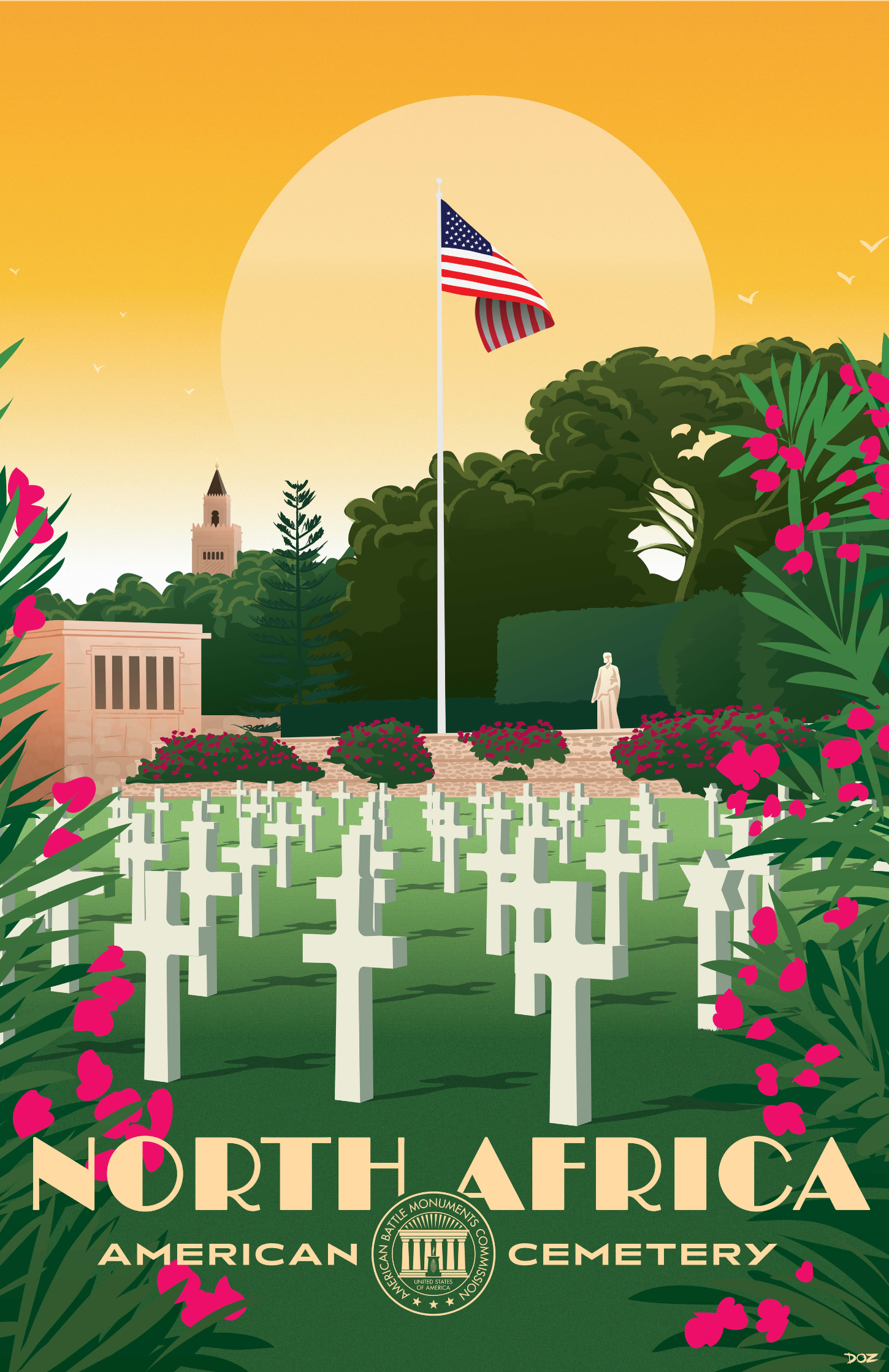 Vintage poster of North Africa American Cemetery created to mark ABMC Centennial