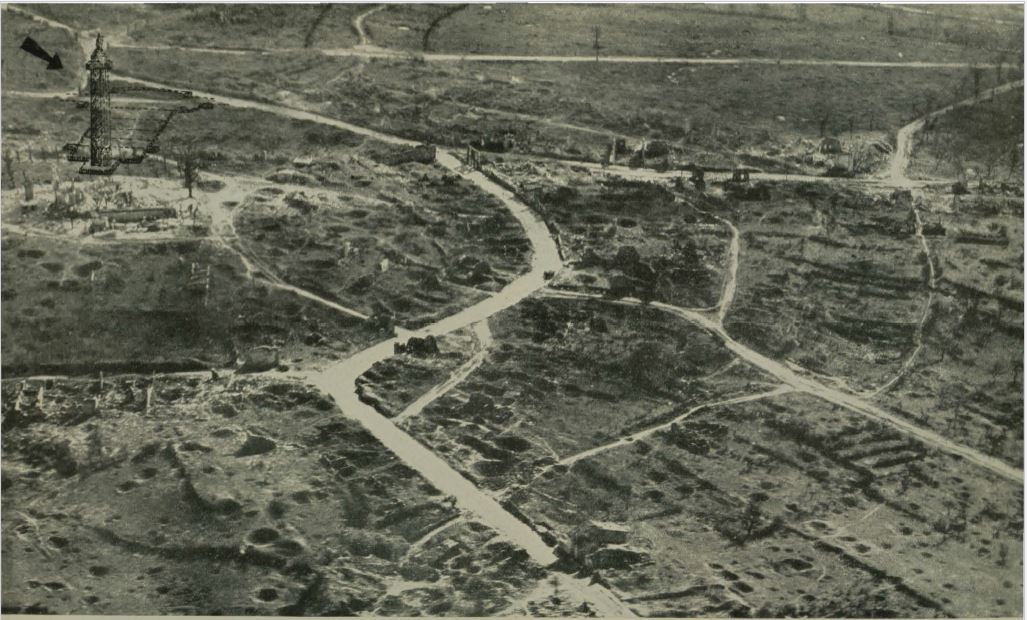 Historic image showing bombed out land near Montfaucon. 