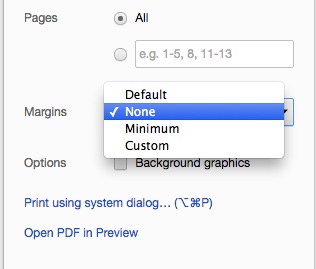 Chrome screenshot showing margin selection