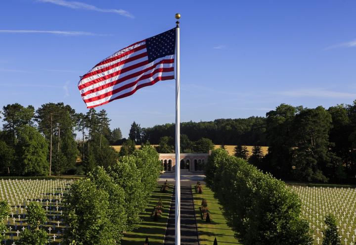 American Flag at Oise-Aisne American Cemetery, France