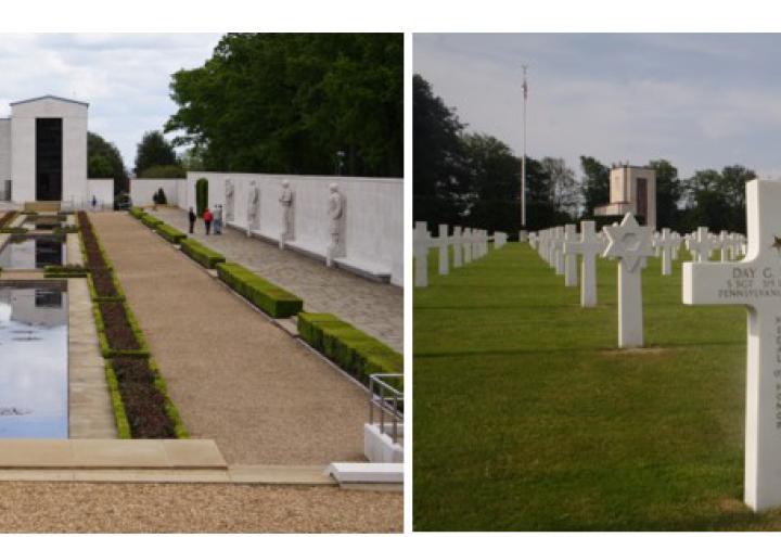 Pictures of Cambridge American Cemetery and Luxembourg American Cemetery. Credits: American Battle Monuments Commission/Robert Uth. 