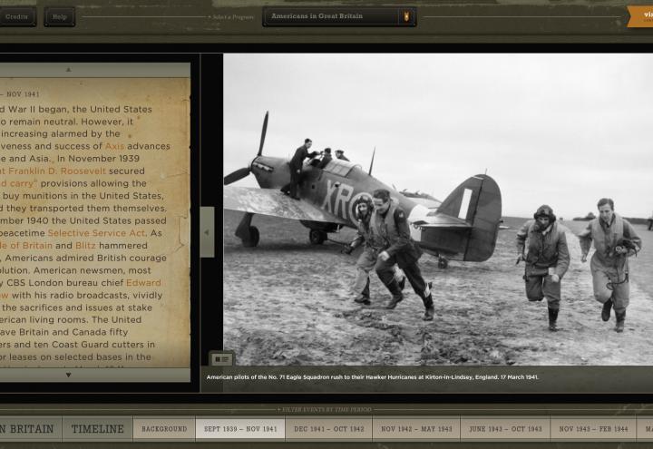 This screenshot from the Americans in Great Britain Interactive shows American pilots in Great Britain. 