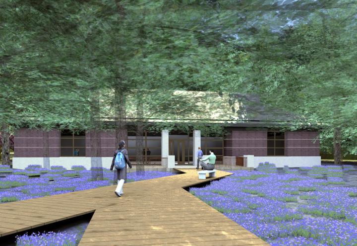 This rendering shows how the new visitor center at Cambridge American Cemetery is expected to look. 