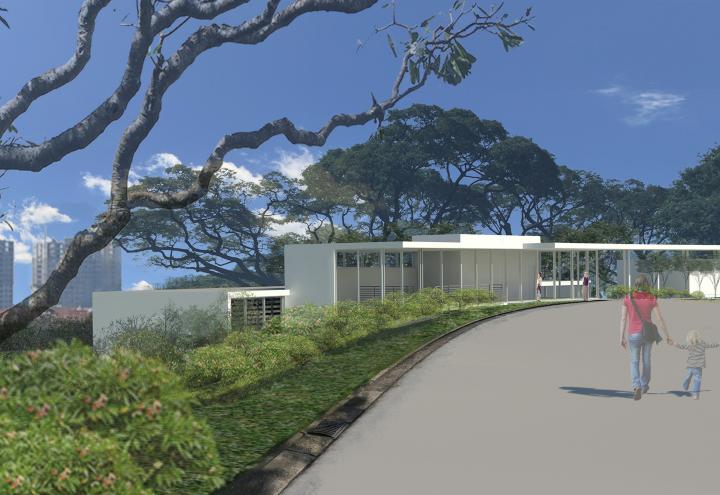 A computer-generated rendering shows what the building will look like in the cemetery. 