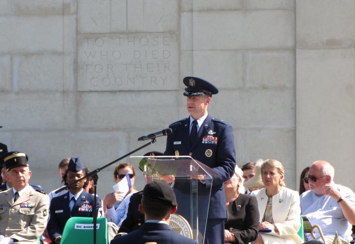 Bareihs delivers remarks from the podium. 