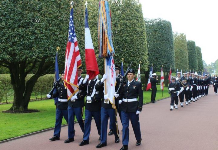 A U.S. Color Guard marches in during the ceremony. 