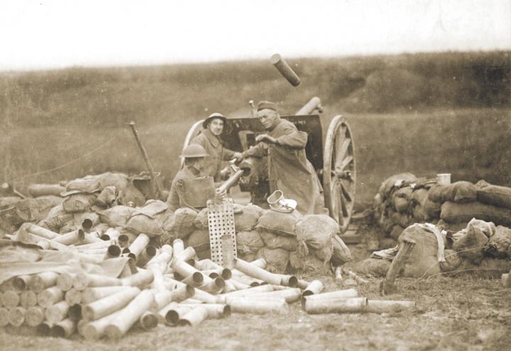 U.S. artillerymen fire 75mm gun toward Montsec from a position near Beaumont on September 12, 1918.