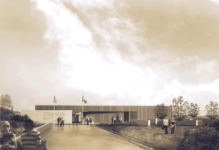 This digitized rendering shows how the updated visitors center at Pointe du Hoc should look after completion. 