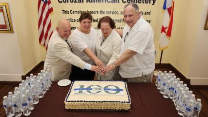 Centennial cake cutting with VIPs