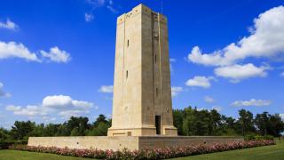 The stone monument is located on Blanc Mont Ridge.