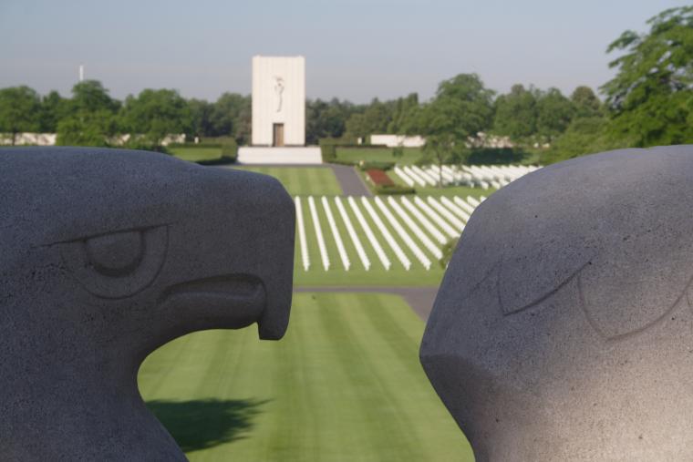 View from the eagle sculpture at Lorraine American Cemetery.