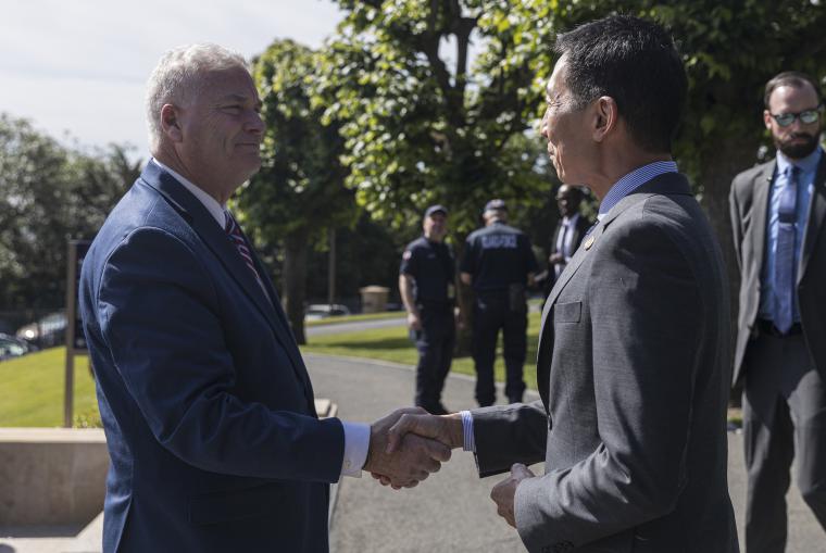 The Honorable Tom Emmer (R-MN), US House of Representative Majority Whip with Sec. Djou Suresnes American Cemetery CODEL visit 2024