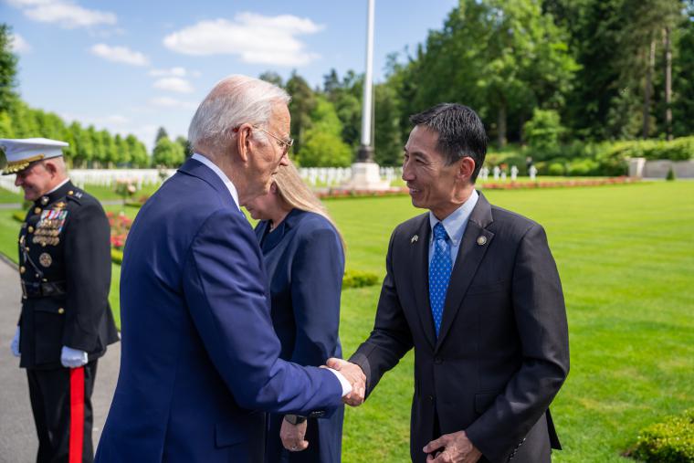 President of the United States Joseph R. Biden Jr. and ABMC Secretary Charles K. Djou Aisne-Marne American Cemetery and Memorial