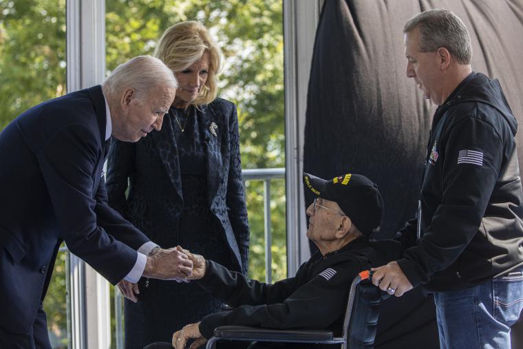 President of the United States Joseph R. Biden Jr. greeted WWII veterans before the 80th anniversary of D-Day ceremony at Normandy American Cemetery.