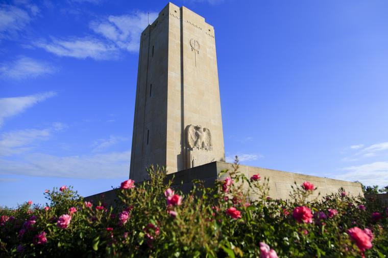 The stone monument is located on Blanc Mont Ridge.