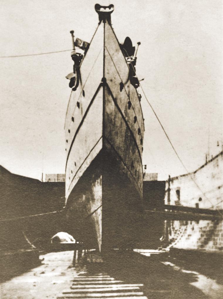 Destroyer USS Decatur undergoes repairs at the dry-dock in Gibraltar.