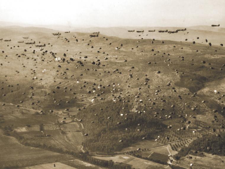 Paratroopers of the 551st Parachute Infantry Battalion drop near Le Muy, France, on August 15, 1944.