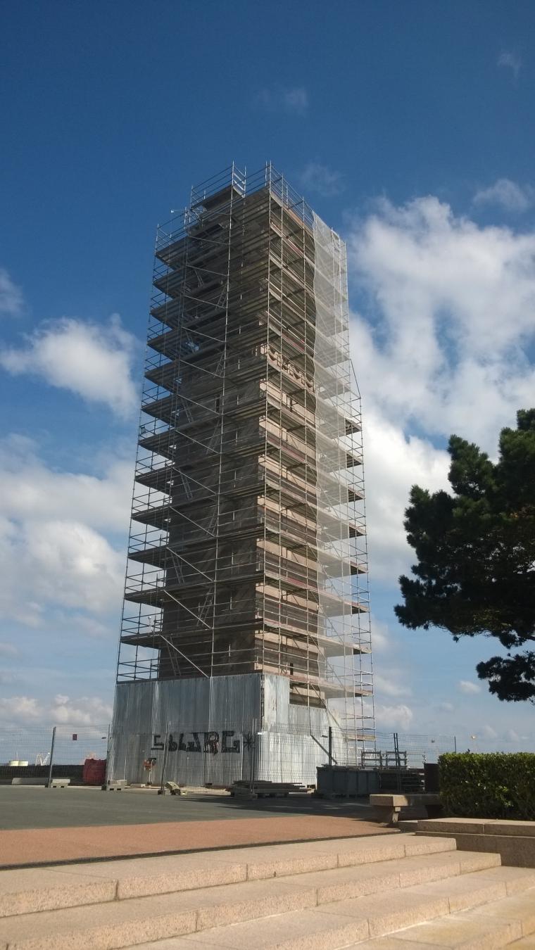 The Naval Monument at Brest is surrounded by scaffolding.